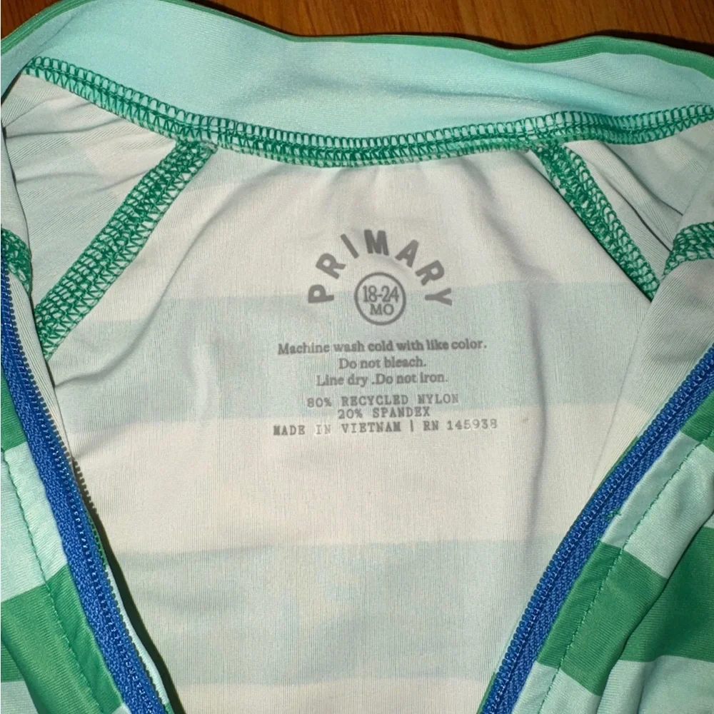 Primary Kids Swim Rashguard - Green and Light Aqua Stripes